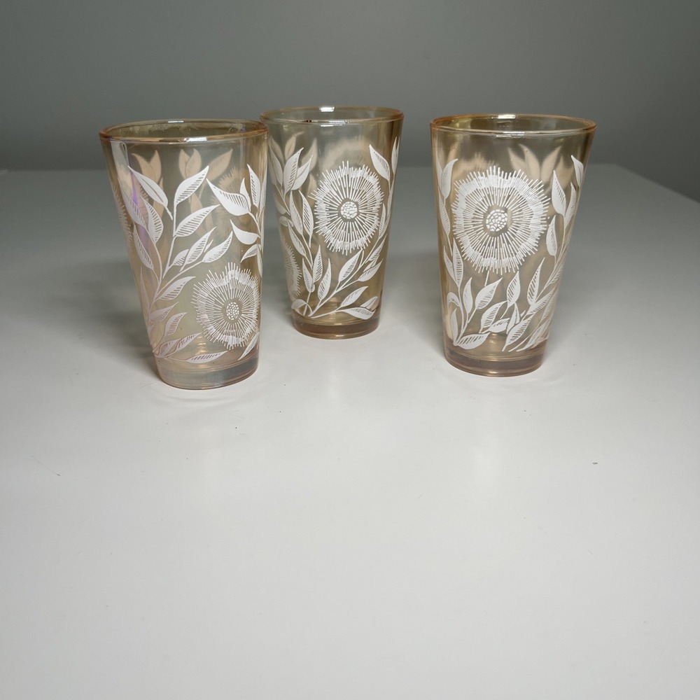 Floral Tumbler Glasses Set of 3, Peach Colored Drinking Glasses‎